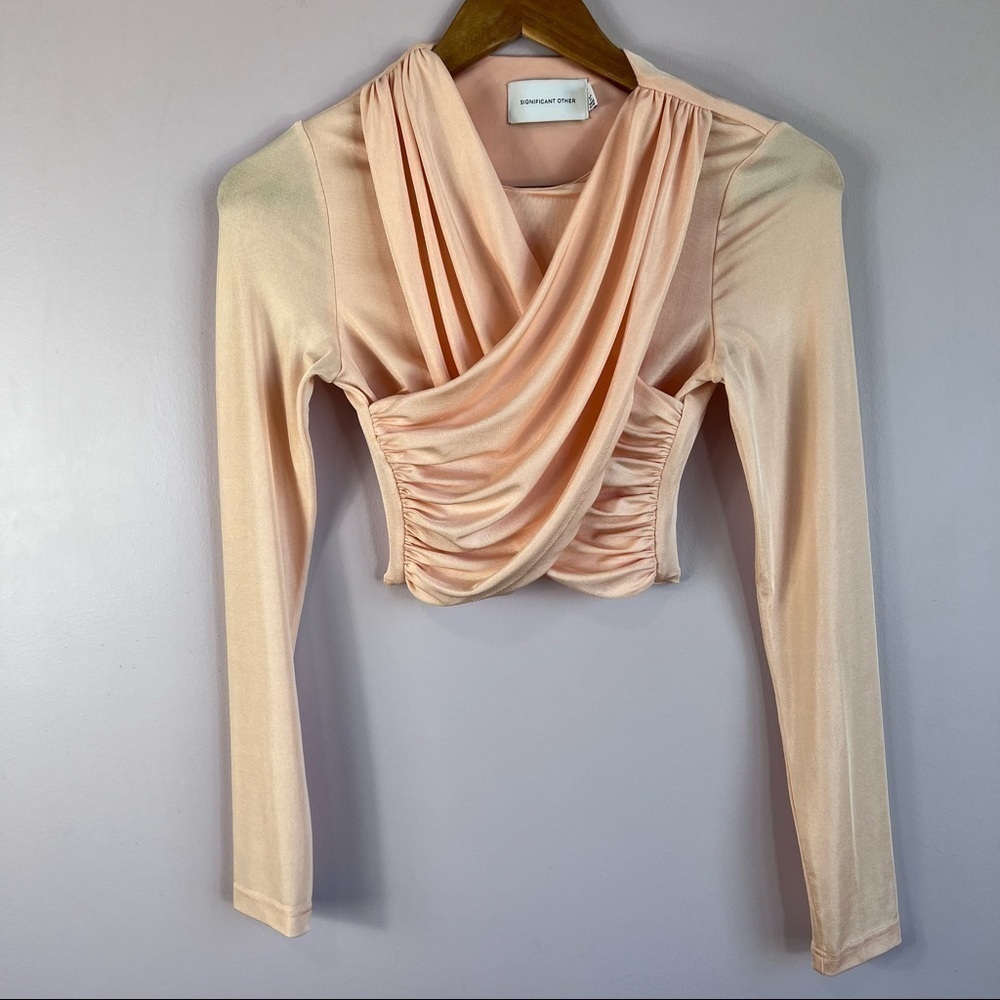 SIGNIFICANT OTHER Arta Long Sleeve Wrap Peach Crop Top Size US 2 Sold Out Online - Picture 15 of 15